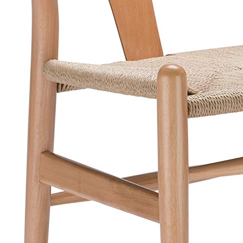 Poly and Bark Weave Modern Wooden Mid-Century Dining Chair, Hemp Seat, Natural (Set of 2)