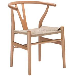 Poly and Bark Weave Modern Wooden Mid-Century Dining Chair, Hemp Seat, Natural (Set of 2)