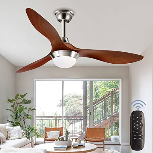 Surtime 52" Modern Ceiling Fans with Light Remote Control, Indoor Outdoor Reversible Ceiling Fan Lamp, Timer Control 6 Wind Speeds Dimmable with Memory Lighting Function for Patios Dining Room(Brown)