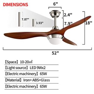 Surtime 52" Modern Ceiling Fans with Light Remote Control, Indoor Outdoor Reversible Ceiling Fan Lamp, Timer Control 6 Wind Speeds Dimmable with Memory Lighting Function for Patios Dining Room(Brown)