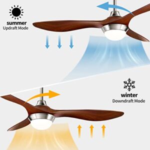 Surtime 52" Modern Ceiling Fans with Light Remote Control, Indoor Outdoor Reversible Ceiling Fan Lamp, Timer Control 6 Wind Speeds Dimmable with Memory Lighting Function for Patios Dining Room(Brown)