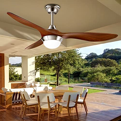 Surtime 52" Modern Ceiling Fans with Light Remote Control, Indoor Outdoor Reversible Ceiling Fan Lamp, Timer Control 6 Wind Speeds Dimmable with Memory Lighting Function for Patios Dining Room(Brown)