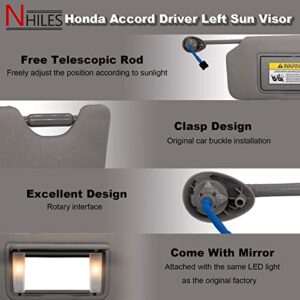 Left Driver Side Sun Visor Compatible with Honda Accord 2008 2009 2010 2011 2012 2013 2014 2015 2016 2017 with Light OEM : 83280-TA5-A51ZA (Grey)