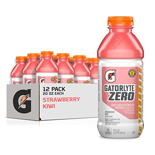 Gatorlyte Zero Electrolyte Beverage, Strawberry Kiwi, Zero Sugar Hydration, Specialized Blend of 5 Electrolytes, No Artificial Sweeteners or Flavors, 20oz Bottles (12 Pack)​