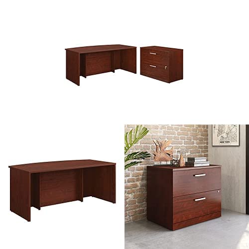 OfficeWorks by Sauder Affirm 72" Bowfrt Desk & LAT Ste, L: 71.10" x W: 35.43" x H: 29.29", Classic Cherry Finish