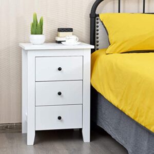 Safeplus Nightstand, Side Table with 3 Drawers, Bedroom Side Storage Cabinet Wooden End Table Accent Table Solid Wood Legs (White, 2 Pics)