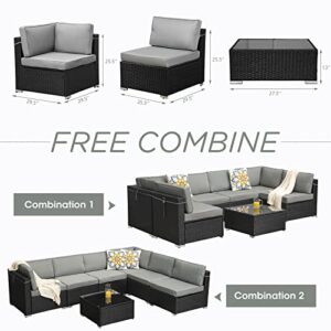 SUNVIVI OUTDOOR 7 Piece Patio Furniture Set, Outdoor Sofa for Backyard, Garden with 6 Sofas, 6 Seat Clips, Coffee Table - Black/Grey