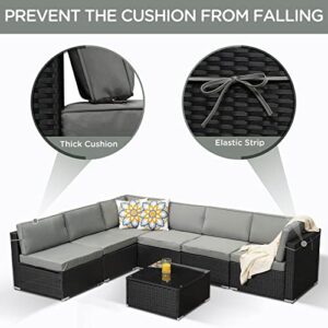 SUNVIVI OUTDOOR 7 Piece Patio Furniture Set, Outdoor Sofa for Backyard, Garden with 6 Sofas, 6 Seat Clips, Coffee Table - Black/Grey