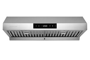 hauslane | chef series 30″ ps18 under cabinet range hood, stainless steel | pro performance | contemporary design, touch screen, dishwasher safe baffle filters, led lamps, 3-way venting