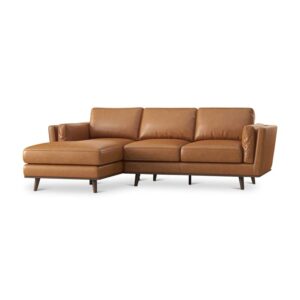 ashcroft mid century modern 92.9″ tan genuine leather couch sectional l-shape sofa left chaise facing for living room, waiting area, office, apartment/loft/home living, in cognac tan