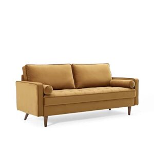 modway valour performance velvet upholstered tufted sofa, cognac