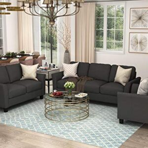 Merax 3 Pieces Sectional Sofa Set, Modern Polyester Upholstered Couch Furniture for Living Room, Black(New)