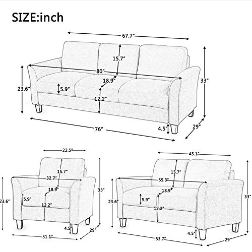 Merax 3 Pieces Sectional Sofa Set, Modern Polyester Upholstered Couch Furniture for Living Room, Black(New)