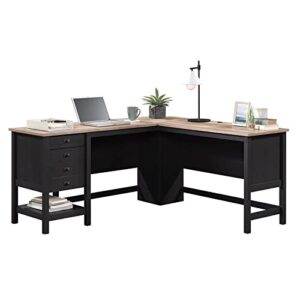 Sauder Cottage Road L-Shaped Desk with Drawers in Raven Oak, Raven Oak Finish