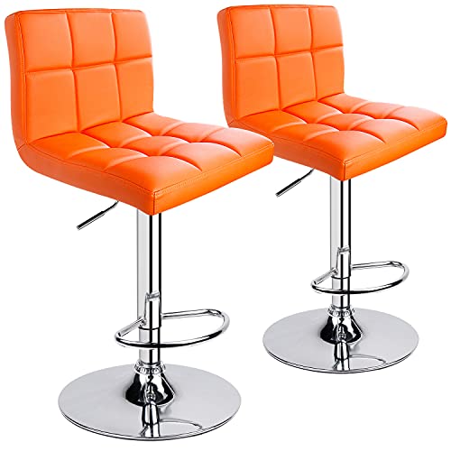 Leopard Bar Stools, Modern PU Leather Adjustable Swivel Bar Stool with Back, Set of 2 (Orange)