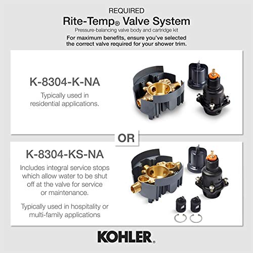 KOHLER Ts23501-4-Bn Parallel Rite-Temp Shower Valve Trim, Brushed Nickel