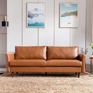 dreamsir 80” faux leather sofa couch, mid-century modern sofa with solid wooden frame & padded cushions, 3-seater couch for living room, apartment, lounge room (brown)