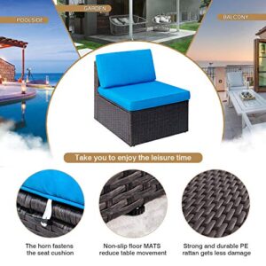 Homall 6 Pieces Patio Outdoor Furniture Sets, Low Back All Weather Rattan Sectional Sofa Manual Weaving Wicker Conversation Set with Coffee Table and Washable Couch Cushions (Blue)