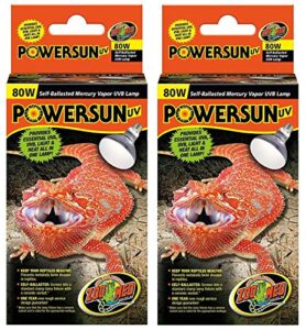 zoo med 2 pack of powersun uv reptile bulbs, 80 watts, self-ballasted mercury vapor uvb lamp