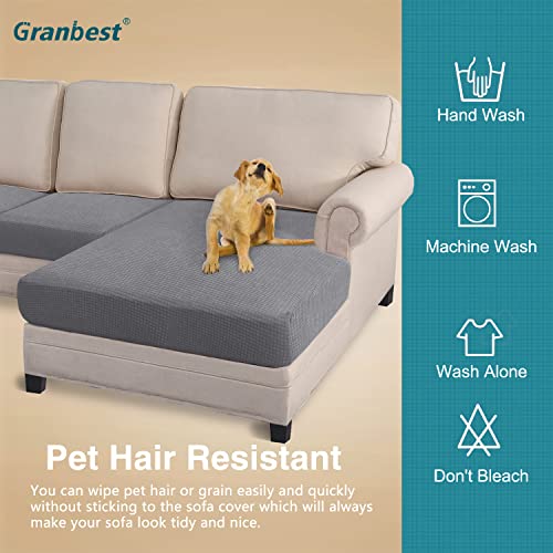 Granbest 4 Piece Waterproof Sectional Cushion Cover for L Shape Sofa, Stretch Separate Cushion Chaise Lounge Cover Elastic Furniture Protector for Kids, Pets, Dogs（3 Seater+Chaise,LightGray）