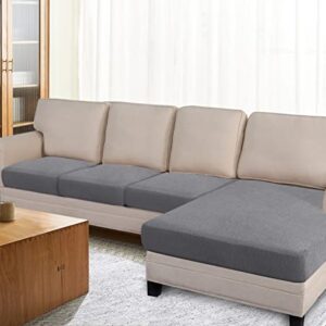 Granbest 4 Piece Waterproof Sectional Cushion Cover for L Shape Sofa, Stretch Separate Cushion Chaise Lounge Cover Elastic Furniture Protector for Kids, Pets, Dogs（3 Seater+Chaise,LightGray）