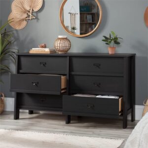 Sauder Trestle Engineered Wood 6 Drawer Dresser in Raven Oak