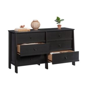 Sauder Trestle Engineered Wood 6 Drawer Dresser in Raven Oak