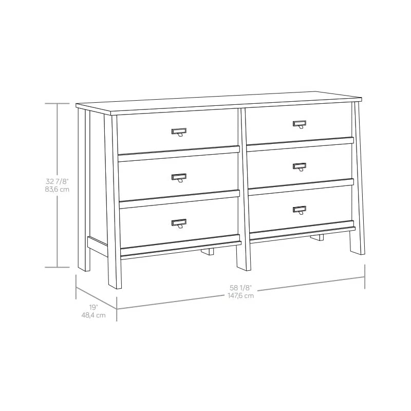 Sauder Trestle Engineered Wood 6 Drawer Dresser in Raven Oak