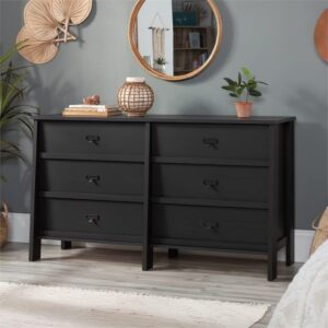 Sauder Trestle Engineered Wood 6 Drawer Dresser in Raven Oak