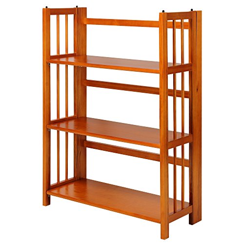 Casual Home 3-Shelf 27.5" Wide Folding Stackable Bookcase, Honey Oak (New)