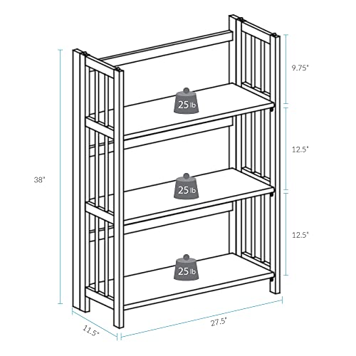 Casual Home 3-Shelf 27.5" Wide Folding Stackable Bookcase, Honey Oak (New)