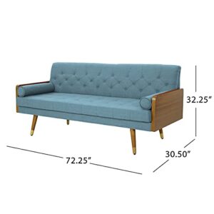 Christopher Knight Home Aidan Mid Century Modern Tufted Fabric Sofa, Blue