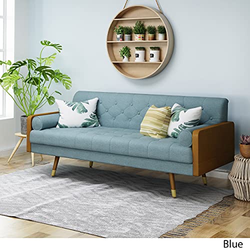 Christopher Knight Home Aidan Mid Century Modern Tufted Fabric Sofa, Blue