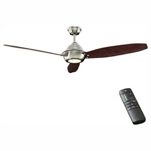 home decorators collection aero breeze 60 inch integrated led indoor/outdoor brushed nickel ceiling fan with light kit and remote control
