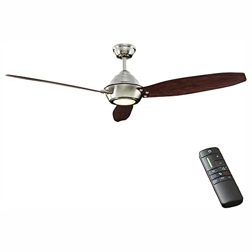 Home Decorators Collection Aero Breeze 60 Inch Integrated LED Indoor/Outdoor Brushed Nickel Ceiling Fan with Light Kit and Remote Control