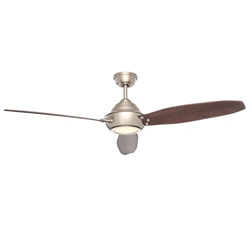 Home Decorators Collection Aero Breeze 60 Inch Integrated LED Indoor/Outdoor Brushed Nickel Ceiling Fan with Light Kit and Remote Control