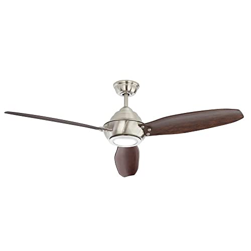 Home Decorators Collection Aero Breeze 60 Inch Integrated LED Indoor/Outdoor Brushed Nickel Ceiling Fan with Light Kit and Remote Control