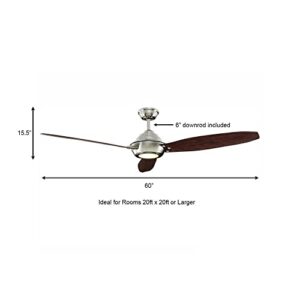 Home Decorators Collection Aero Breeze 60 Inch Integrated LED Indoor/Outdoor Brushed Nickel Ceiling Fan with Light Kit and Remote Control