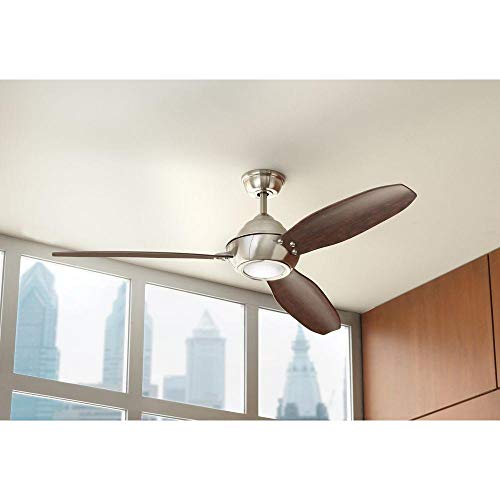 Home Decorators Collection Aero Breeze 60 Inch Integrated LED Indoor/Outdoor Brushed Nickel Ceiling Fan with Light Kit and Remote Control