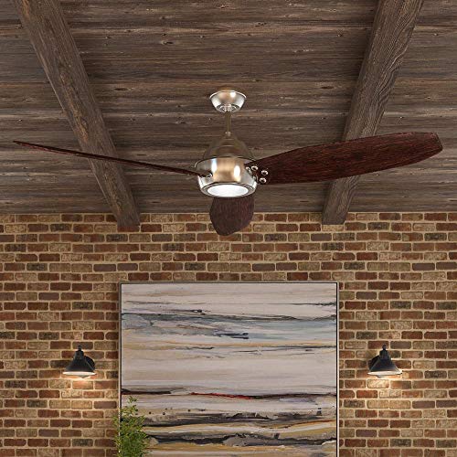 Home Decorators Collection Aero Breeze 60 Inch Integrated LED Indoor/Outdoor Brushed Nickel Ceiling Fan with Light Kit and Remote Control