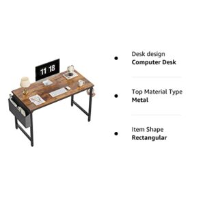 CubiCubi Study Computer Desk 40" Home Office Writing Small Desk, Modern Simple Style PC Table, Black Metal Frame, Rustic Brown