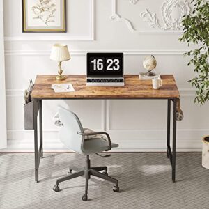 CubiCubi Study Computer Desk 40" Home Office Writing Small Desk, Modern Simple Style PC Table, Black Metal Frame, Rustic Brown