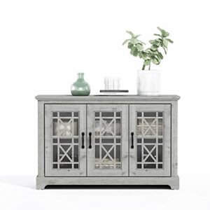 galano isadora 3 door console sideboard – modern buffet with distressed oak finish – bookshelf cabinet for hallway – entryway – foyer or living room (dusty grey oak)