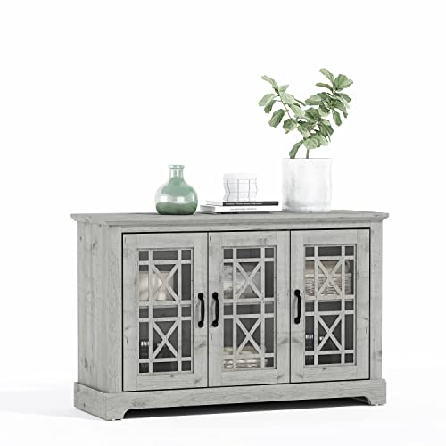 Galano Isadora 3 Door Console Sideboard - Modern Buffet with Distressed Oak Finish - Bookshelf Cabinet for Hallway - Entryway - Foyer or Living Room (Dusty Grey Oak)