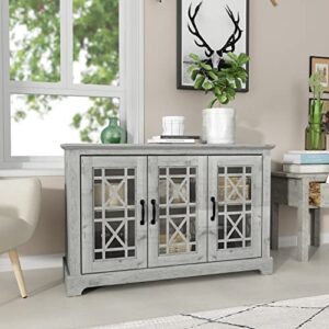 Galano Isadora 3 Door Console Sideboard - Modern Buffet with Distressed Oak Finish - Bookshelf Cabinet for Hallway - Entryway - Foyer or Living Room (Dusty Grey Oak)