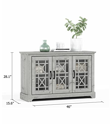 Galano Isadora 3 Door Console Sideboard - Modern Buffet with Distressed Oak Finish - Bookshelf Cabinet for Hallway - Entryway - Foyer or Living Room (Dusty Grey Oak)