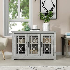 Galano Isadora 3 Door Console Sideboard - Modern Buffet with Distressed Oak Finish - Bookshelf Cabinet for Hallway - Entryway - Foyer or Living Room (Dusty Grey Oak)