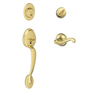 schlage lock company plymouth single cylinder handleset and left hand flair lever, bright brass (f60 ply 605 fla lh)