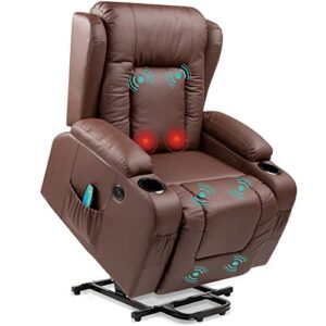 best choice products electric power lift recliner massage chair, adjustable furniture for back, lumbar, legs w/ 3 positions, usb port, heat, cupholders, easy-to-reach side button – brown