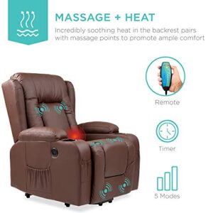 Best Choice Products Electric Power Lift Recliner Massage Chair, Adjustable Furniture for Back, Lumbar, Legs w/ 3 Positions, USB Port, Heat, Cupholders, Easy-to-Reach Side Button - Brown